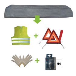 KIT EMERGENCIA BOLSA GRIS + MK H4 + CHALECO + TRIANG. + GUANTES