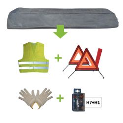 KIT EMERGENCIA BOLSA GRIS + MK H7+H1 + CHALECO + TRIANG. + GUANTES