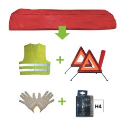 KIT EMERGENCIA BOLSA ROJA + MK H4 + CHALECO + TRIANG. + GUANTES