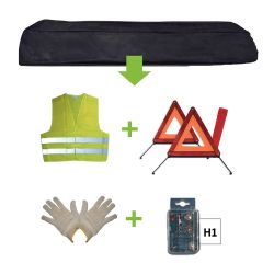 KIT EMERGENCIA BOLSA NEGRA + MK H1 + CHALECO + TRIANG. + GUANTES