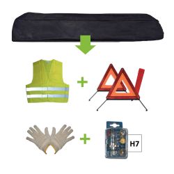 KIT EMERGENCIA BOLSA NEGRA + MK H7 + CHALECO + TRIANG. + GUANTES