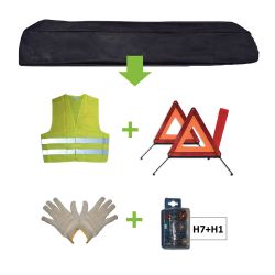 KIT EMERGENCIA BOLSA NEGRA + MK H7+H1 + CHALECO + TRIANG. + GUANTES