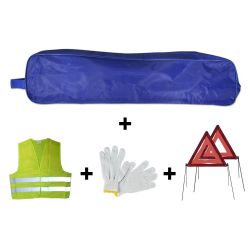 KIT EMERGENCIA BOLSA AZUL RIBETE+2TRIANGULOS+CHALECO+GUANTES