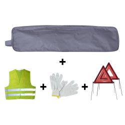 KIT EMERGENCIA BOLSA GRIS RIBETE+2TRIANGULOS+CHALECO+GUANTES