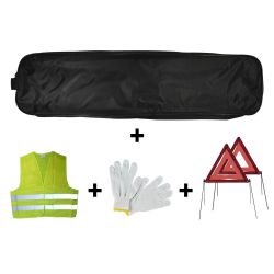 KIT EMERGENCIA BOLSA NEGRA RIBETE+2TRIANGULOS+CHALECO+GUANTES
