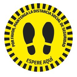 ETIQUETA ADHESIVA REDONDA DE SEÑALIZACIÓN PARA SUELOS - DISTANCIA DE SEGURIDAD