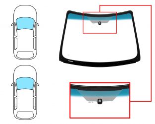 PARABRISAS FORD FOCUS 2005-2008 3/4/5 PUERTAS / FAMILIAR / CABRIO / DELANTERO / VERDE BANDA AZUL / CON BASE ESPEJO / SERIGRAFIADO / MOLDURAS PREMONTADAS