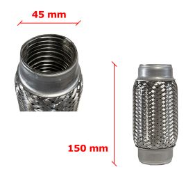 Tubo de Escape Flexible 45mm Diametro x 150mm Longitud