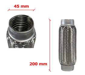 Tubo de Escape Flexible 45mm Diametro x 200mm Longitud