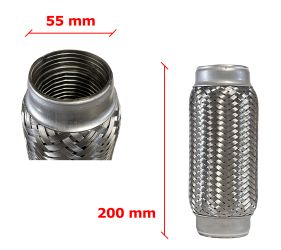 Tubo de Escape Flexible 55mm Diametro x 200mm Longitud