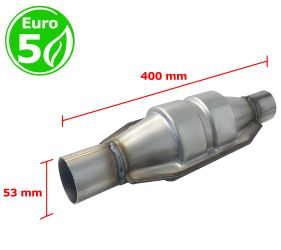 CATALIZADOR UNIVERSAL REDONDO EURO 5 GASOLINA / DIESEL SIN SONDA BOCA 52MM DIAMETRO x 395MM LONGITUD
