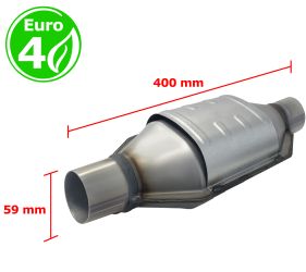 CATALIZADOR UNIVERSAL RECTANGULAR EURO 4 GASOLINA / DIESEL SIN SONDA BOCA 59MM DIAMETRO x 400MM LONGITUD