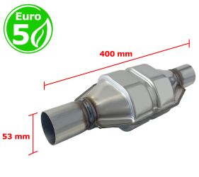 CATALIZADOR UNIVERSAL RECTANGULAR EURO 5 GASOLINA / DIESEL SIN SONDA BOCA 52MM DIAMETRO x 406MM LONGITUD